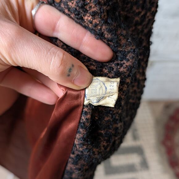 Vintage Black Rusty Fuzzy Wool Trench Coat Preppy Knit Boucle Boho Breezy Jacket - Picture 12 of 12